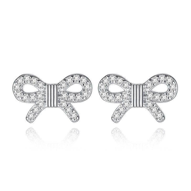 Women's Fashion Zircon Ice Crystal Bow Stud Earrings