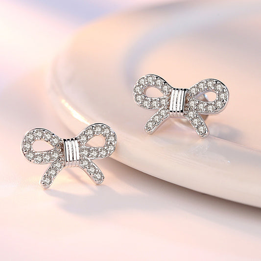 Women's Fashion Zircon Ice Crystal Bow Stud Earrings
